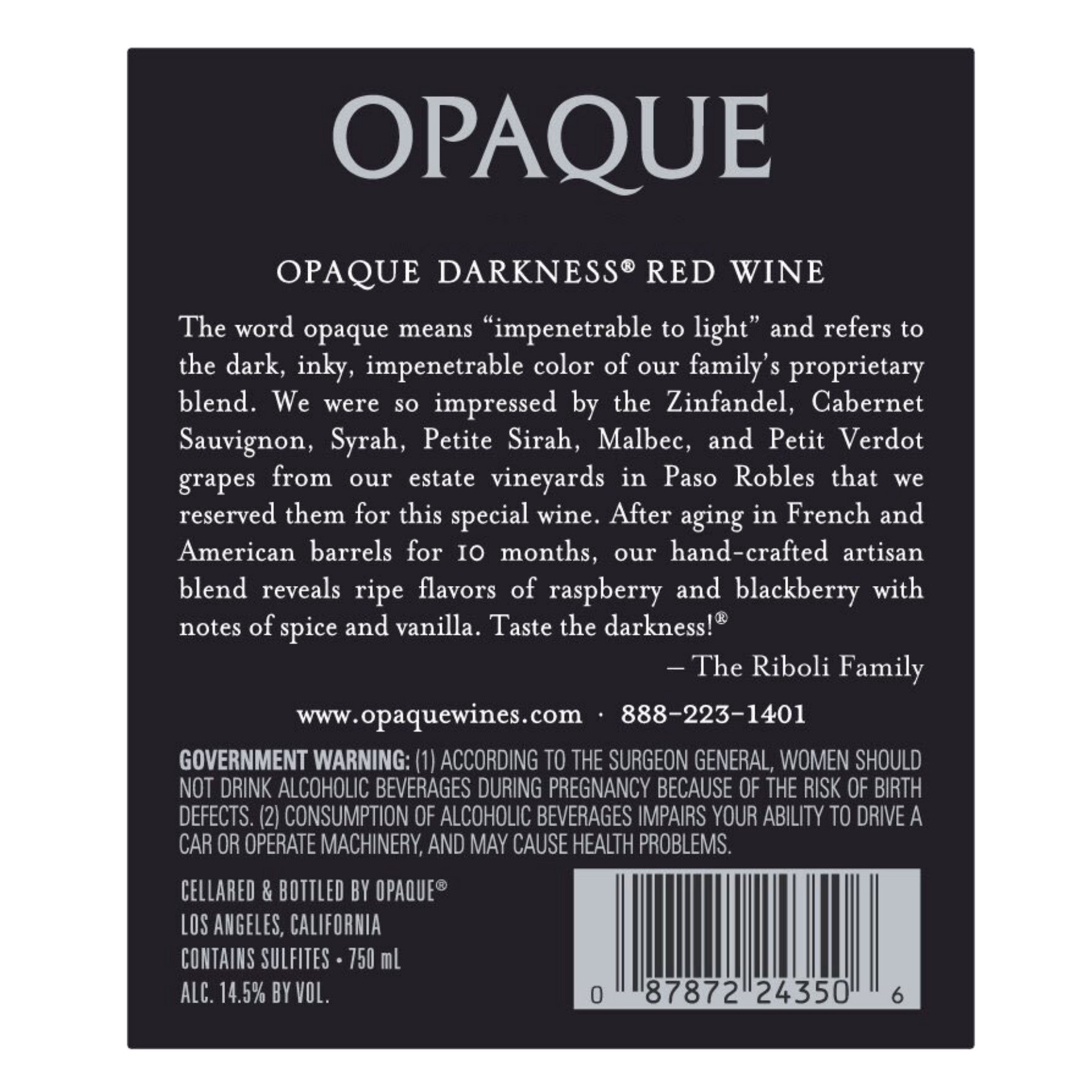 slide 4 of 6, Opaque Darkness Paso Robles Red Wine 750mL, 750 ml