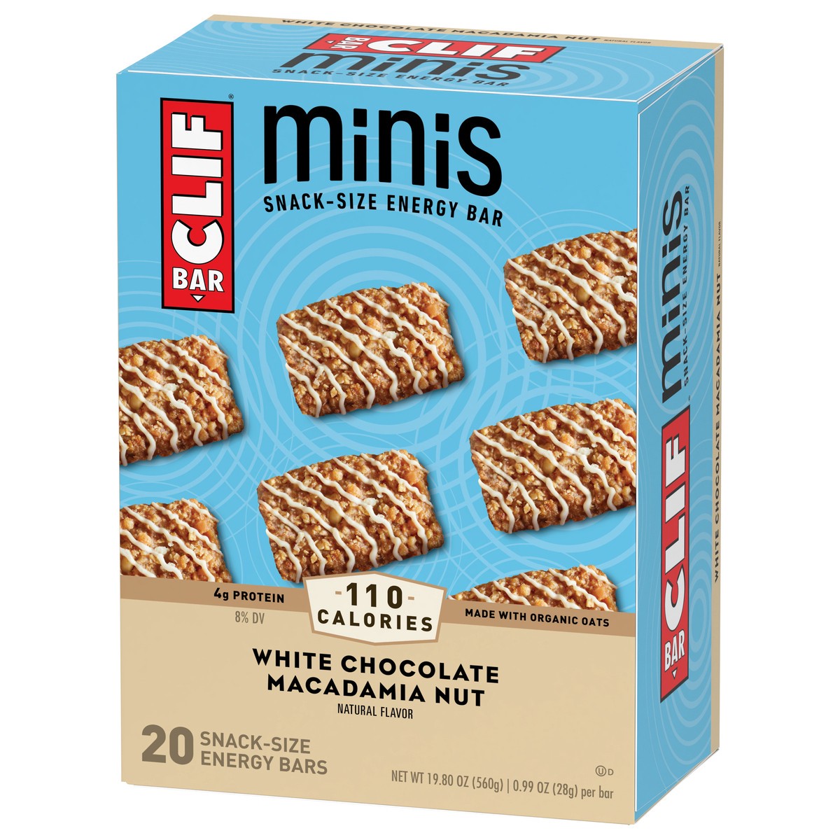 slide 3 of 9, CLIF BAR Minis - White Chocolate Macadamia Nut Flavor - Made with Organic Oats - 4g Protein - Non-GMO - Plant Based - Snack-Size Energy Bars - 0.99 oz. (20 Pack), 20 ct
