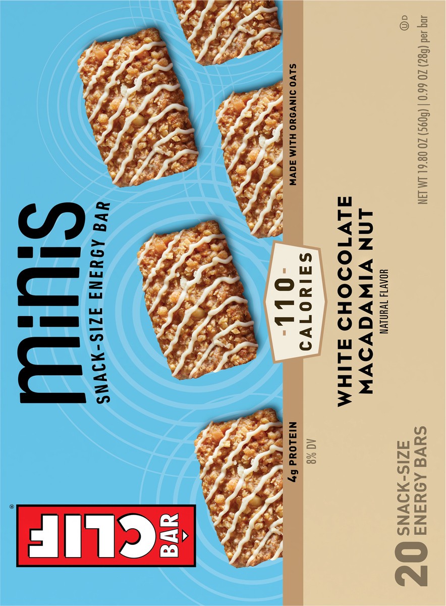 slide 5 of 9, CLIF BAR Minis - White Chocolate Macadamia Nut Flavor - Made with Organic Oats - 4g Protein - Non-GMO - Plant Based - Snack-Size Energy Bars - 0.99 oz. (20 Pack), 20 ct