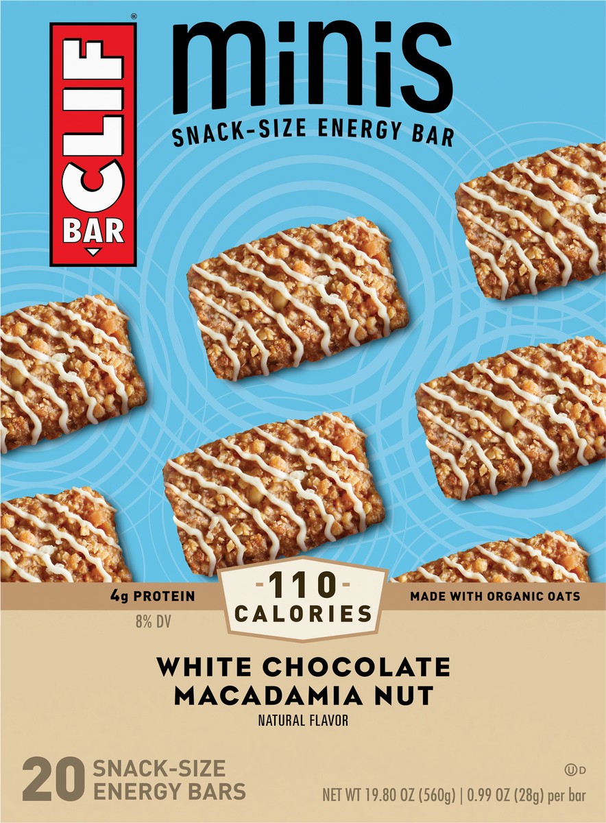 slide 6 of 9, CLIF BAR Minis - White Chocolate Macadamia Nut Flavor - Made with Organic Oats - 4g Protein - Non-GMO - Plant Based - Snack-Size Energy Bars - 0.99 oz. (20 Pack), 20 ct