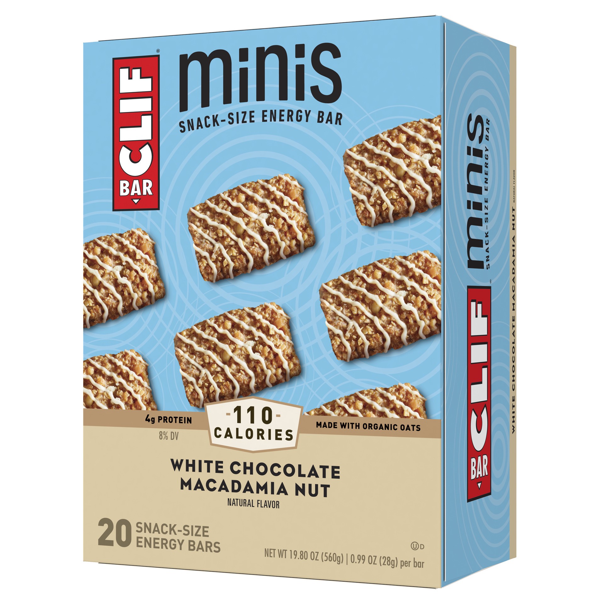 slide 1 of 9, CLIF BAR Minis - White Chocolate Macadamia Nut Flavor - Made with Organic Oats - 4g Protein - Non-GMO - Plant Based - Snack-Size Energy Bars - 0.99 oz. (20 Pack), 19.8 oz