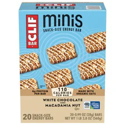 CLIF BAR Minis - White Chocolate Macadamia Nut Flavor - Made with Organic Oats - 4g Protein - Non-GMO - Plant Based - Snack-Size Energy Bars - 0.99 oz. (20 Pack)