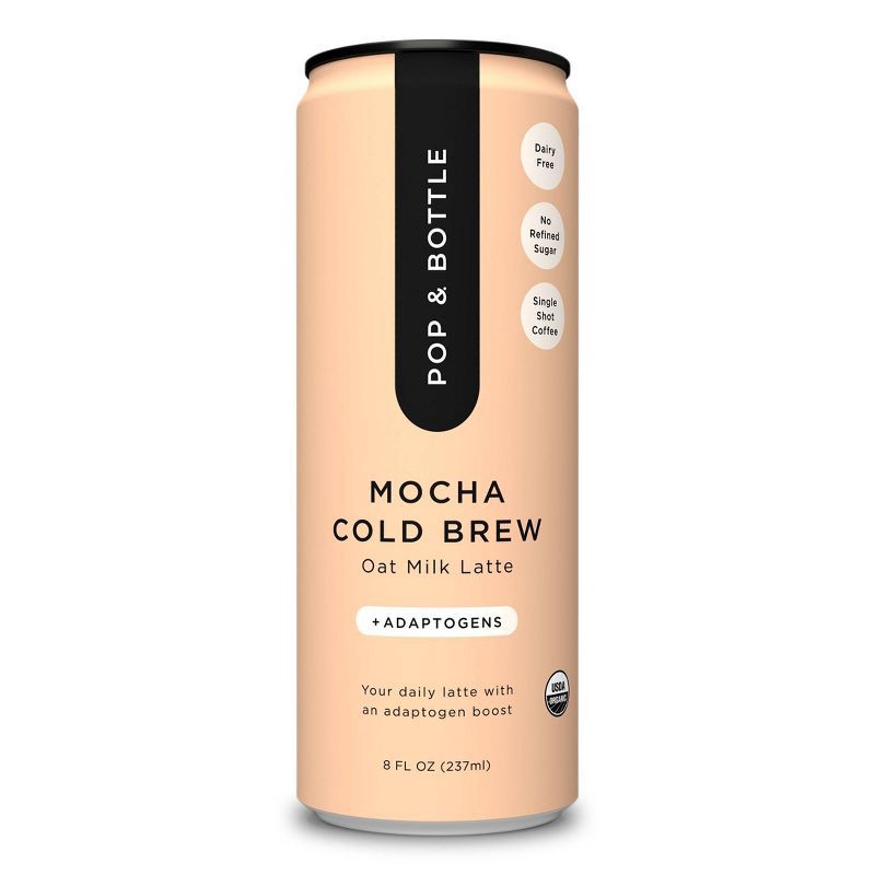 slide 1 of 6, Pop & Bottle Mocha Cold Brew Oat Milk Latte with Adaptogens - 8 fl oz Can, 8 fl oz