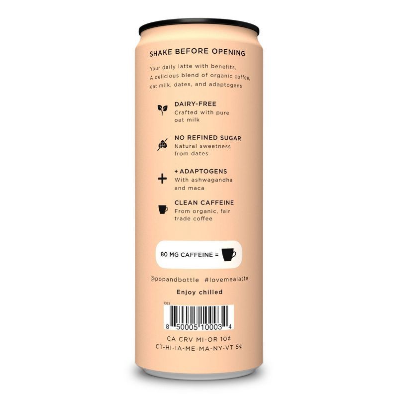 slide 5 of 6, Pop & Bottle Mocha Cold Brew Oat Milk Latte with Adaptogens - 8 fl oz Can, 8 fl oz