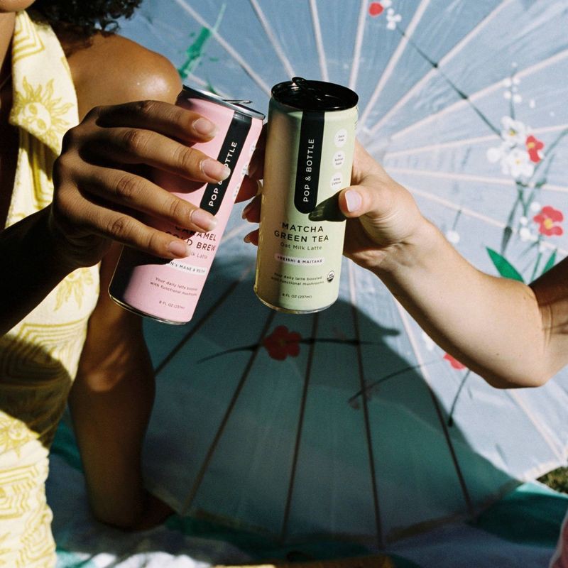 slide 3 of 9, Pop & Bottle Matcha Green Tea Oat Milk Latte with functional boost from Reishi and Maitake - 8 fl oz Can, 8 fl oz