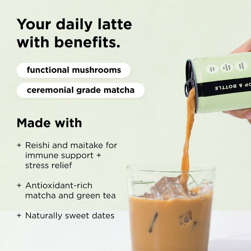 slide 4 of 9, Pop & Bottle Matcha Green Tea Oat Milk Latte with functional boost from Reishi and Maitake - 8 fl oz Can, 8 fl oz