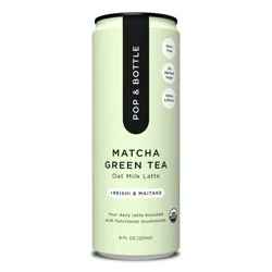 Pop & Bottle Matcha Green Tea Oat Milk Latte with functional boost from Reishi and Maitake - 8 fl oz Can