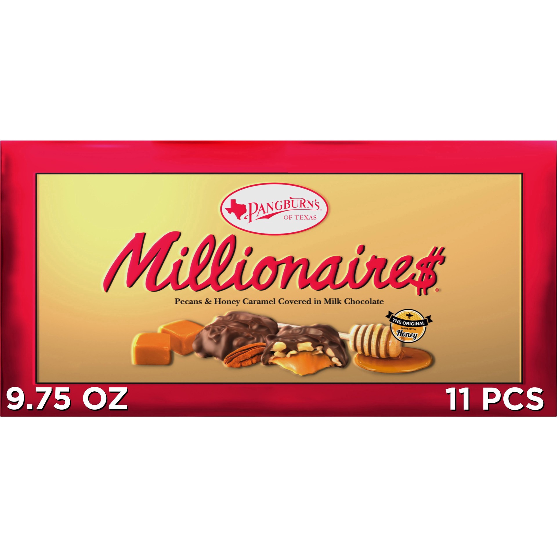 slide 1 of 1, PANGBURN'S OF TEXAS Millionaires Milk Chocolate Covered Pecans and Honey Caramel Gift Box, 1 ct