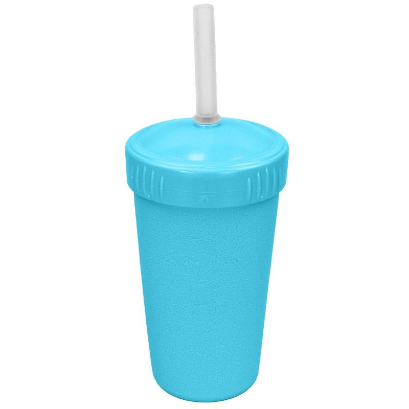 slide 1 of 4, Re-Play 10 fl oz Recycled Straw Cup with Silicone No-Pull-Out Straw - Pool Blue, 10 fl oz