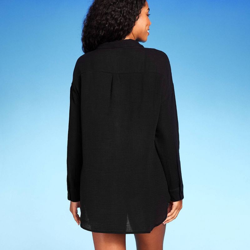 slide 4 of 5, Women's Button-Up Cover Up Shirtdress - Shade & Shore™ Black XL, 1 ct