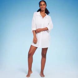 Women's Button-Up Cover Up Shirtdress - Shade & Shore™ White M