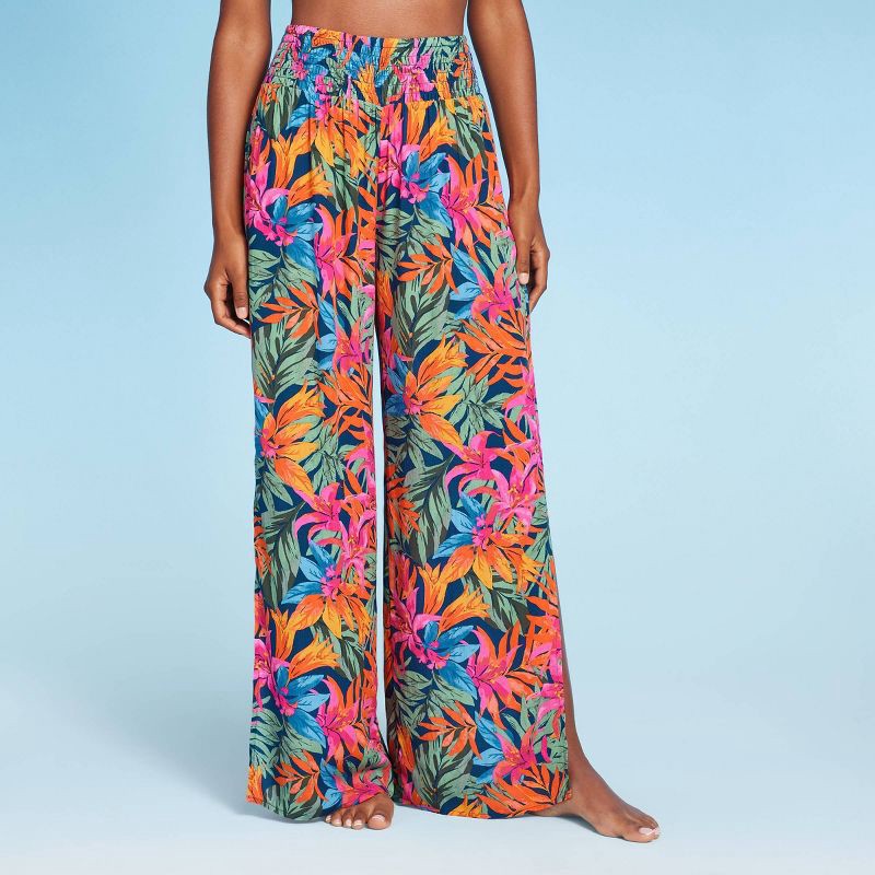 Women's Smocked Waist Side Slit Cover Up Pants - Shade