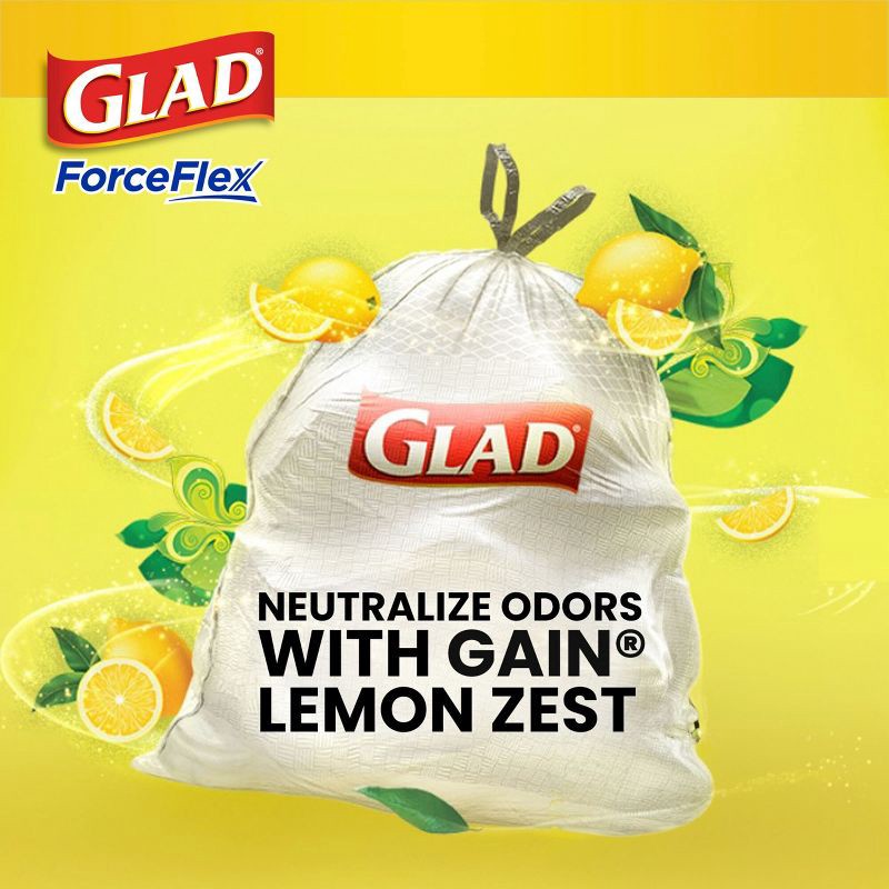 slide 3 of 9, Glad ForceFlex DrawString Trash Bags - Lemon Zest - 13gal/50ct, 13 gal, 50 ct