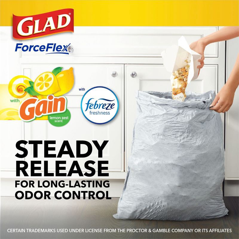 slide 4 of 9, Glad ForceFlex DrawString Trash Bags - Lemon Zest - 13gal/50ct, 13 gal, 50 ct