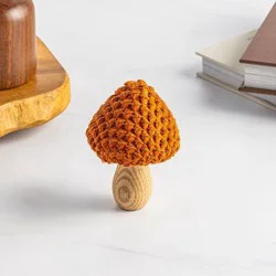 Orange Capped 4 In. Fabric And Wood Mushroom