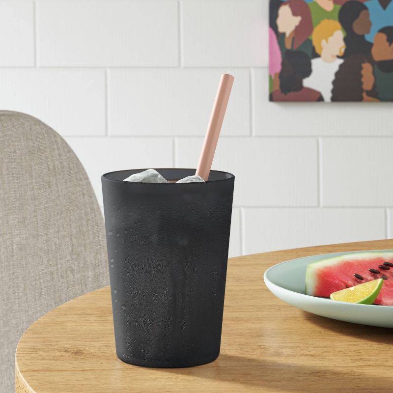 slide 2 of 3, 18 fl oz Plastic Short Tumbler Black - Room Essentials™: Reusable Drinkware, Microwave & Dishwasher Safe, 18 fl oz