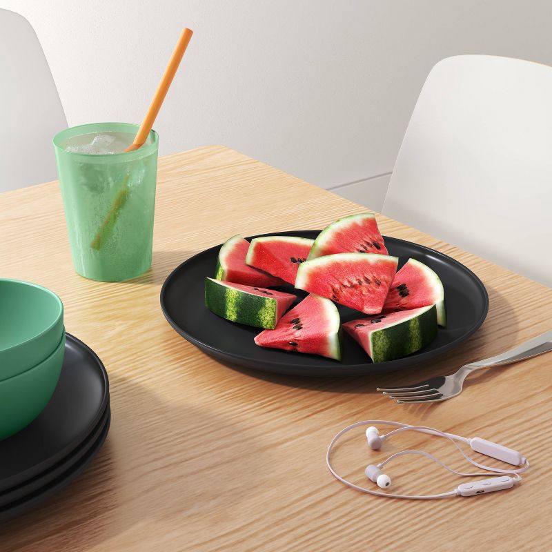 slide 2 of 3, 10.5" Plastic Dinner Plate Black - Room Essentials™ : Microwave & Dishwasher Safe, 20% Recycled Material, 1 ct