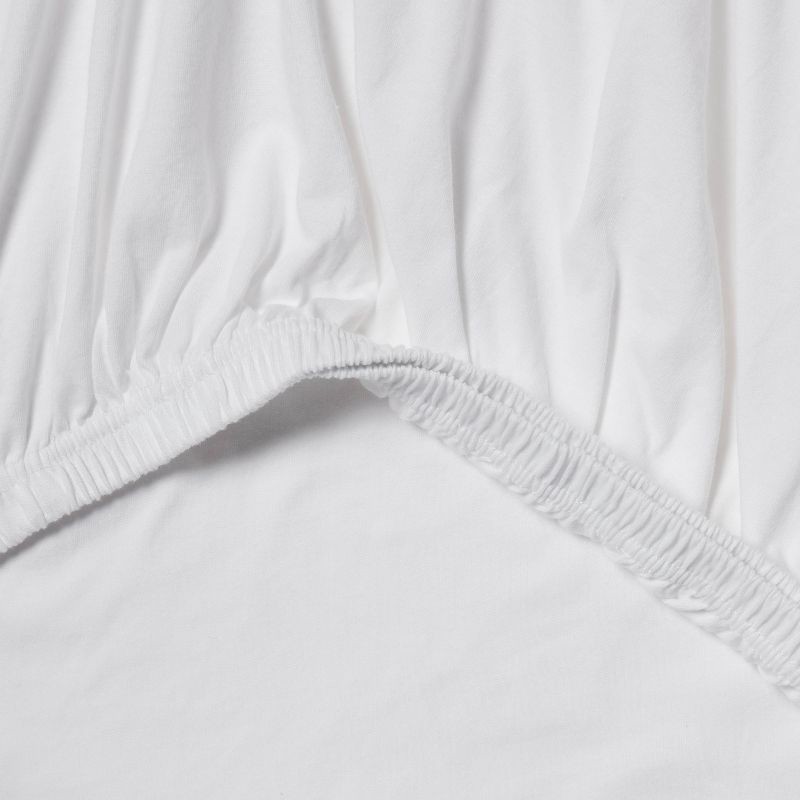 slide 4 of 4, Queen Cotton Jersey Sheet Set White - Threshold™: Knitted, OEKO-TEX Certified, Fits up to 17" Mattress, 1 ct