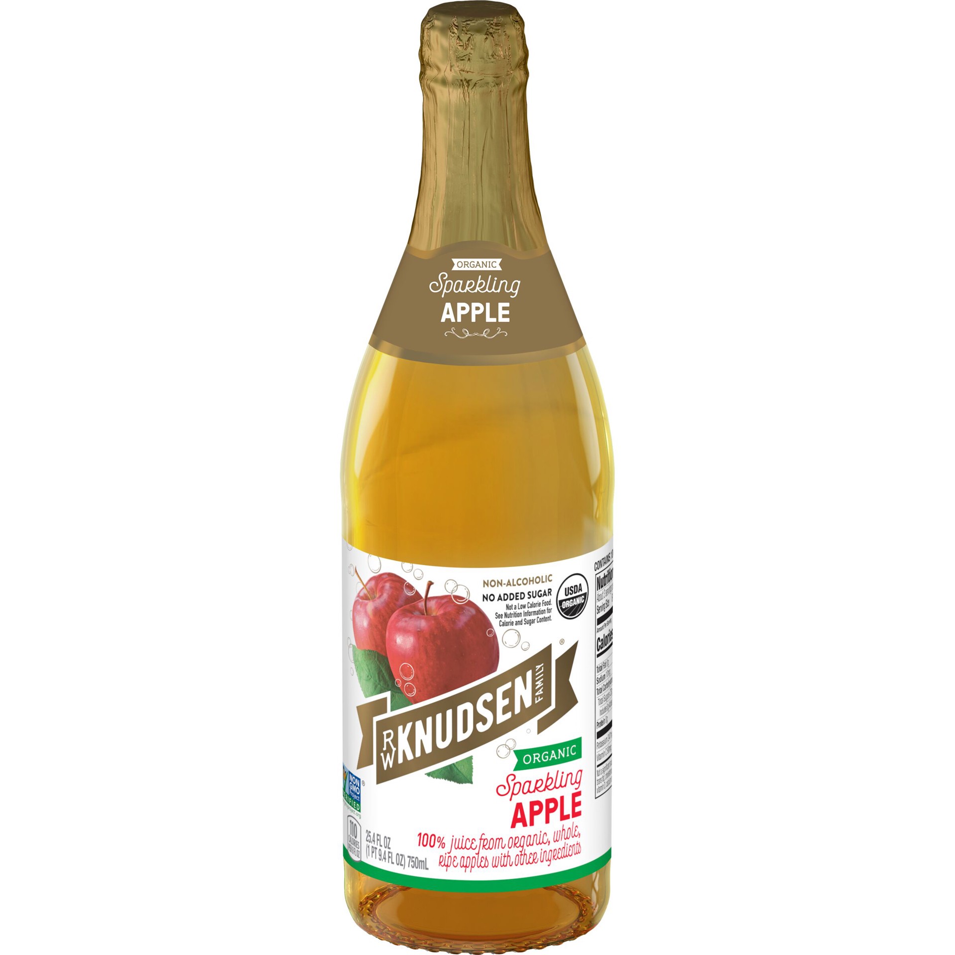 slide 1 of 1, R.W. Knudsen Family Organic Sparkling Apple Juice, 25.4 Ounces, Non-Alcoholic Juice, 25.4 fl oz