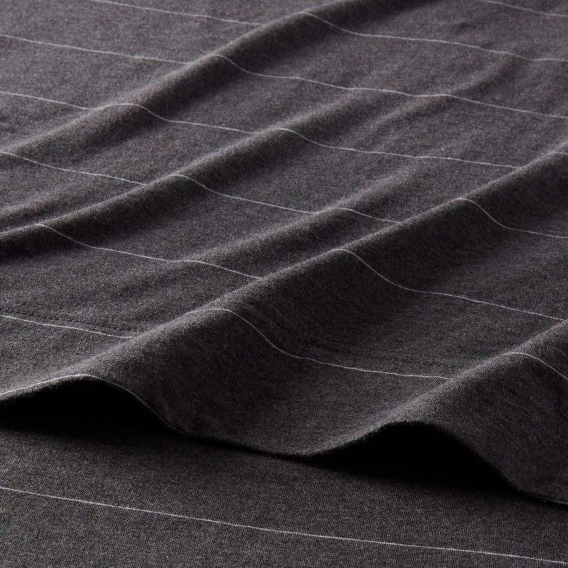 slide 3 of 4, Twin Cotton Jersey Sheet Set Dark Gray Striped - Threshold™: Knitted, OEKO-TEX Certified, Includes Pillowcase, 1 ct
