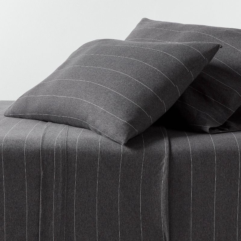 slide 1 of 4, Queen Cotton Jersey Sheet Set Dark Gray Striped - Threshold™: Knitted, OEKO-TEX Certified, Includes 4 Pieces, 4 ct