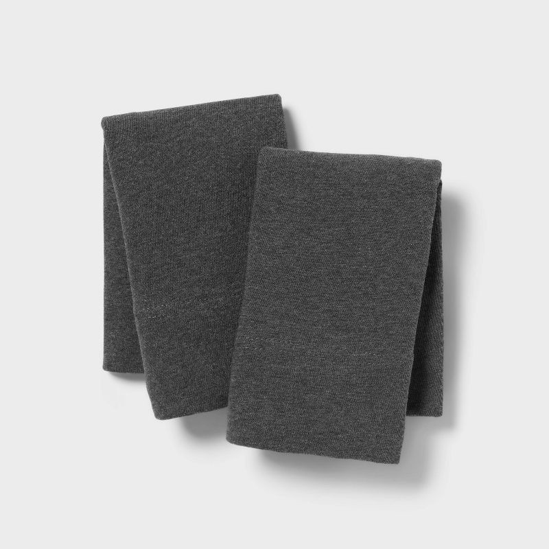 slide 1 of 3, Standard Cotton Jersey Pillowcase Charcoal Heather - Threshold™: Machine Washable, 2-Pack, OEKO-TEX Certified, 1 ct