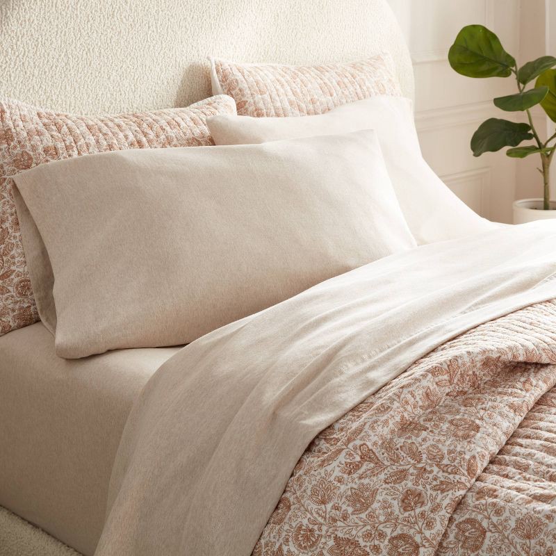 slide 2 of 4, King Cotton Jersey Sheet Set Heather Oatmeal - Threshold™: 4-Piece, 100% Cotton, Machine Washable, OEKO-TEX Certified, 1 ct