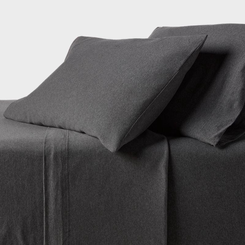 slide 1 of 4, Queen Cotton Jersey Sheet Set Heather Charcoal - Threshold™: 4-Piece, 100% Cotton, OEKO-TEX Certified, 1 ct