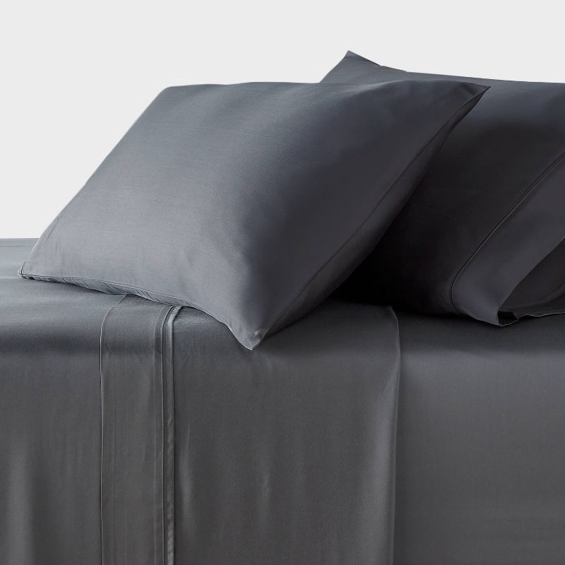 slide 2 of 3, Standard 320 Thread Count Cool TENCEL® Lyocell Pillowcase Gray - Threshold™: Satin Weave, End Closure, OEKO-TEX Certified, 1 ct