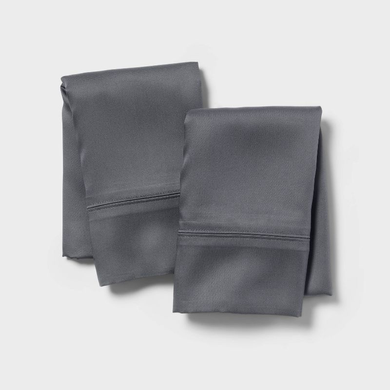 slide 1 of 3, Standard 320 Thread Count Cool TENCEL® Lyocell Pillowcase Gray - Threshold™: Satin Weave, End Closure, OEKO-TEX Certified, 1 ct