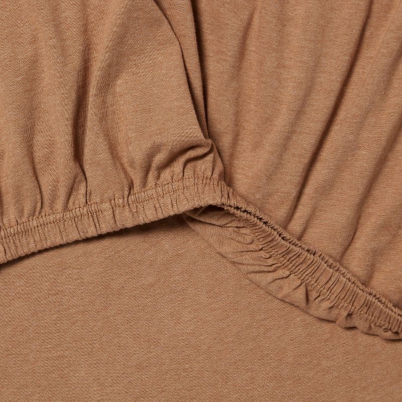 slide 4 of 4, Full Cotton Jersey Sheet Set Brown Heather - Threshold™: Knitted, Gender Neutral, Includes 4 Pieces, Fits up to 17" Mattress, 4 ct