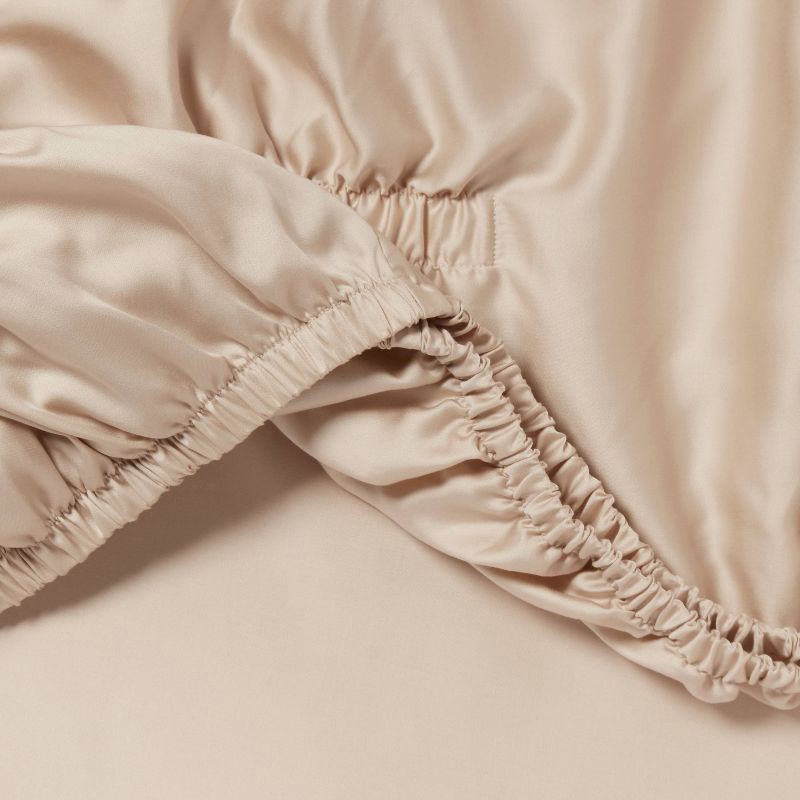 slide 4 of 4, Twin/Twin Extra Long 320 Thread Count Cool TENCEL® Lyocell Sheet Set True Khaki - Threshold™: Solid Sateen, 18" Deep, 1 ct