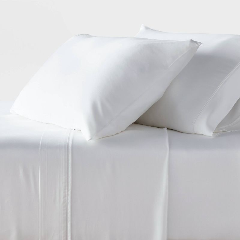 slide 1 of 4, Queen 320 Thread Count Cool TENCEL® Lyocell Sheet Set White - Threshold™, 1 ct
