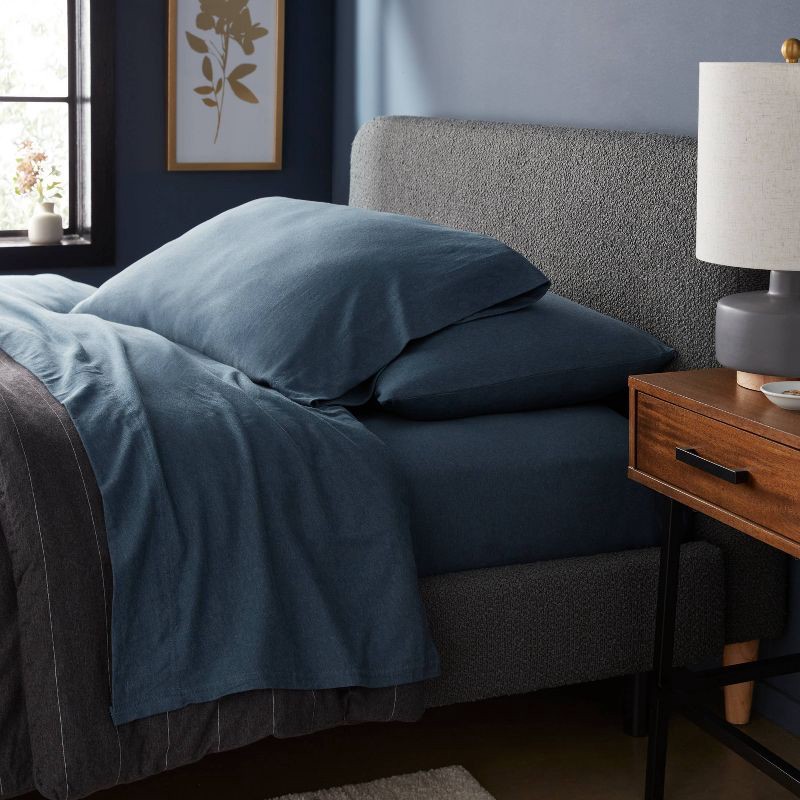 slide 2 of 4, Full Cotton Jersey Sheet Set Teal Heather - Threshold™: Knitted, Includes 2 Pillowcases, Fits up to 17" Mattress, 1 ct