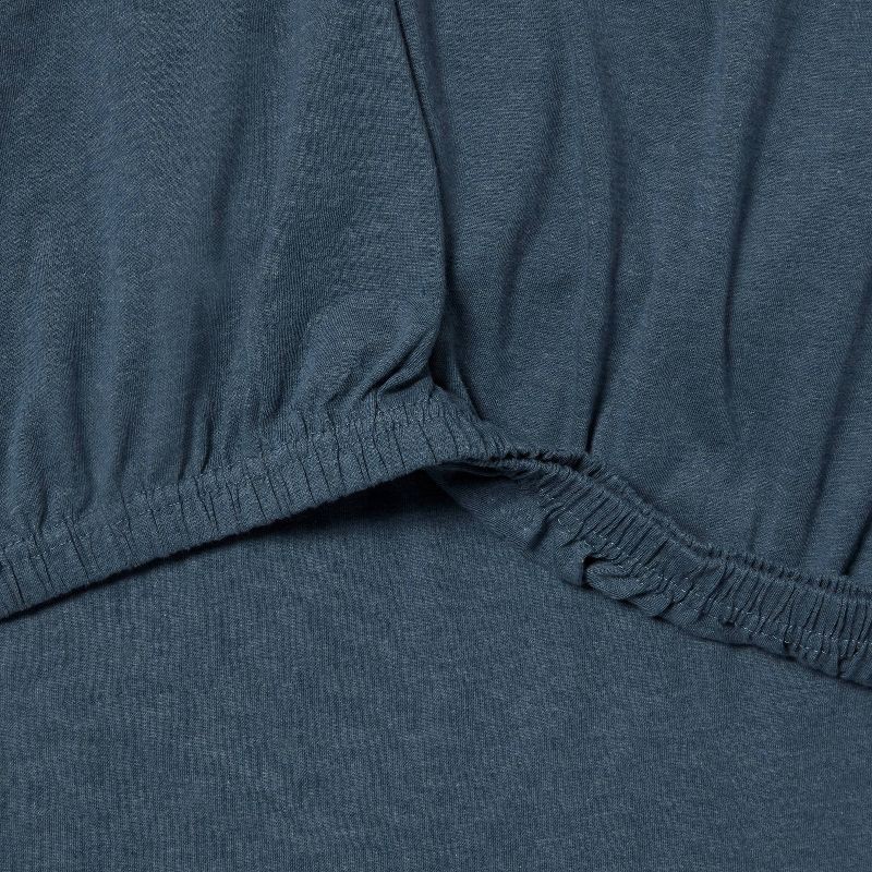 slide 4 of 4, Full Cotton Jersey Sheet Set Teal Heather - Threshold™: Knitted, Includes 2 Pillowcases, Fits up to 17" Mattress, 1 ct