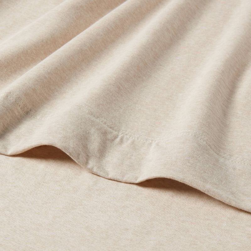 slide 3 of 4, Queen Cotton Jersey Sheet Set Heather Oatmeal - Threshold™: 4-Piece, Machine Washable, OEKO-TEX Certified, 1 ct