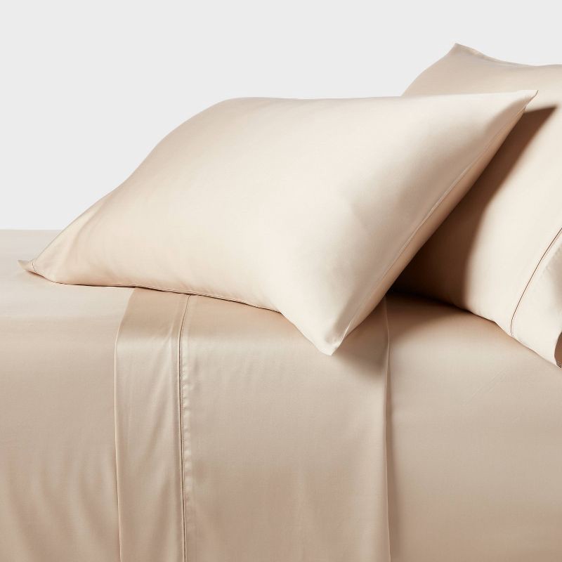 slide 1 of 4, Queen 320 Thread Count Cool TENCEL® Lyocell Sheet Set True Khaki - Threshold™, 1 ct