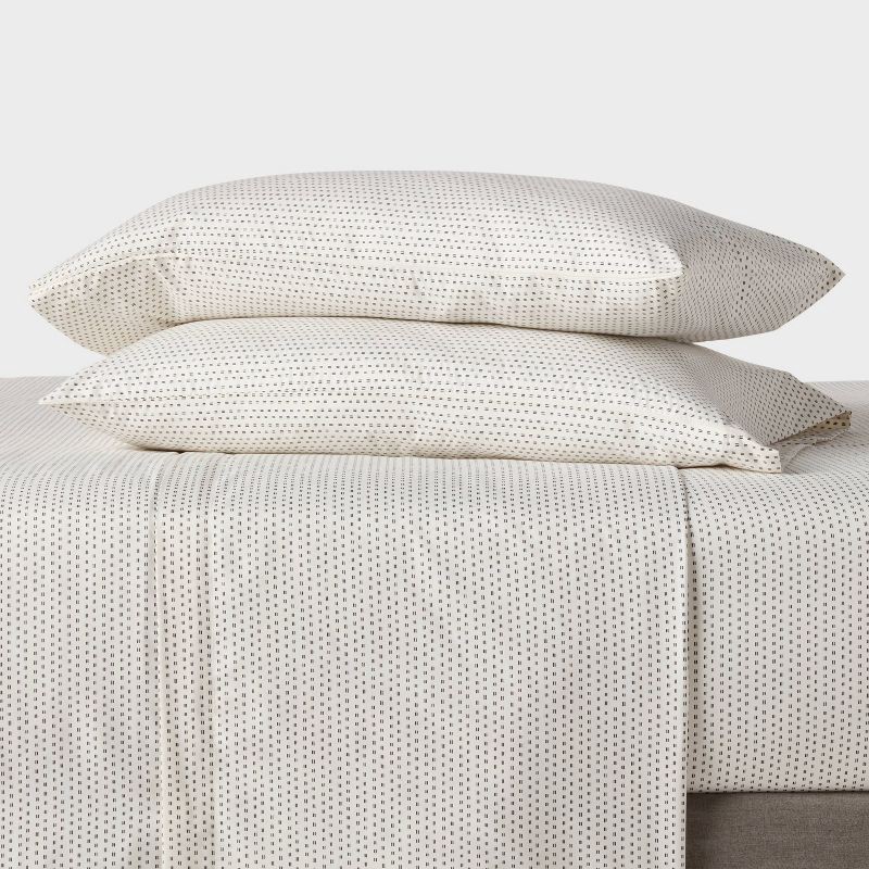 slide 2 of 4, Queen Microfiber Sheet Set Ivory Dash - Room Essentials™: Polyester, 170 Thread Count, Includes 4pc, 4 ct