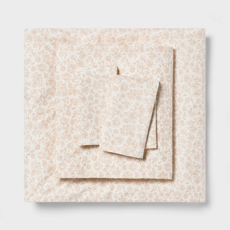 slide 1 of 4, Full Microfiber Sheet Set Orange Dusk Ditsy Floral - Room Essentials™: Includes 1 Fitted, 1 Flat, 2 Pillowcases, OEKO-TEX Certified, 1 ct