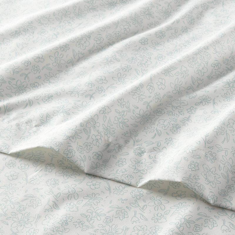 slide 3 of 4, Full Microfiber Sheet Set Pewter Aqua Ditsy Floral - Room Essentials™: Includes 2 Pillowcases, 170 Thread Count, 1 ct