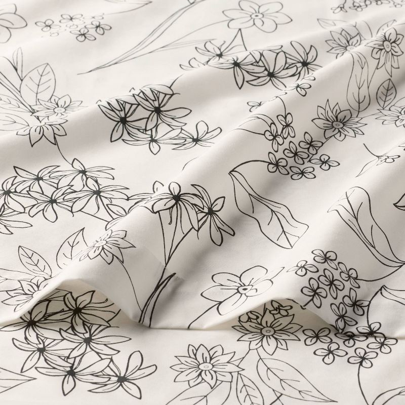 slide 3 of 4, King Easy Care Cotton Blend Sateen Sheet Set Gray Floral - Room Essentials™: Botanical Design, 225 Thread Count, OEKO-TEX Certified, 1 ct