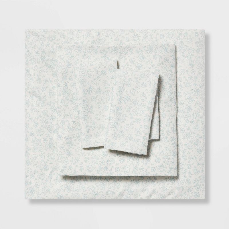 slide 1 of 4, Queen Microfiber Sheet Set Pewter Aqua Ditsy Floral - Room Essentials™, 1 ct