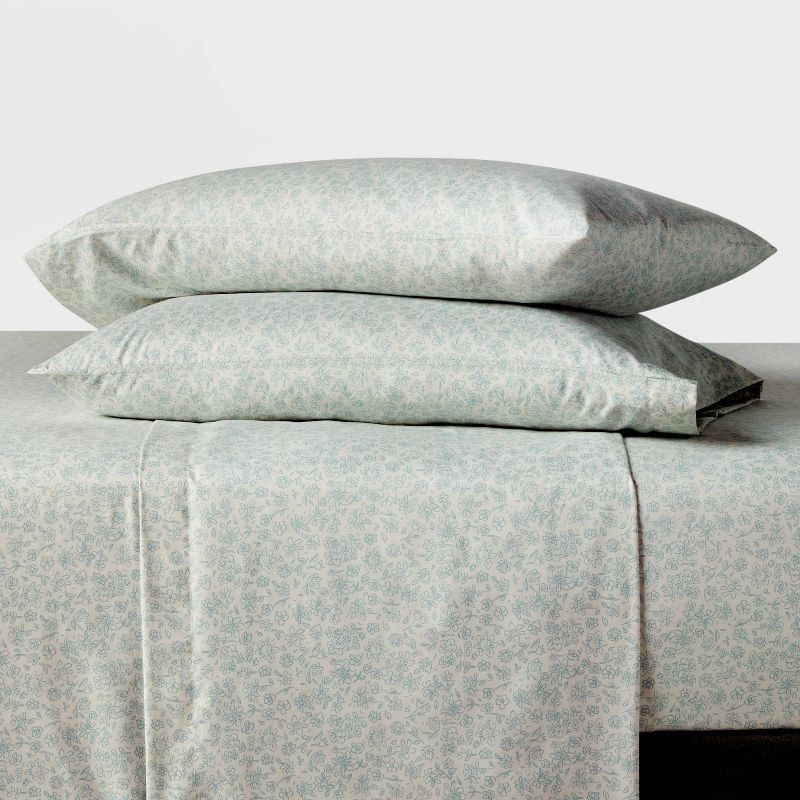 slide 2 of 4, Twin/Twin XL Microfiber Sheet Set Pewter Aqua Ditsy Floral - Room Essentials™: 3-Piece Botanical Pattern, 15" Deep Pockets, 1 ct