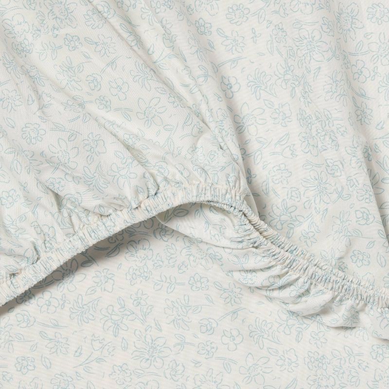 slide 4 of 4, Twin/Twin XL Microfiber Sheet Set Pewter Aqua Ditsy Floral - Room Essentials™: 3-Piece Botanical Pattern, 15" Deep Pockets, 1 ct