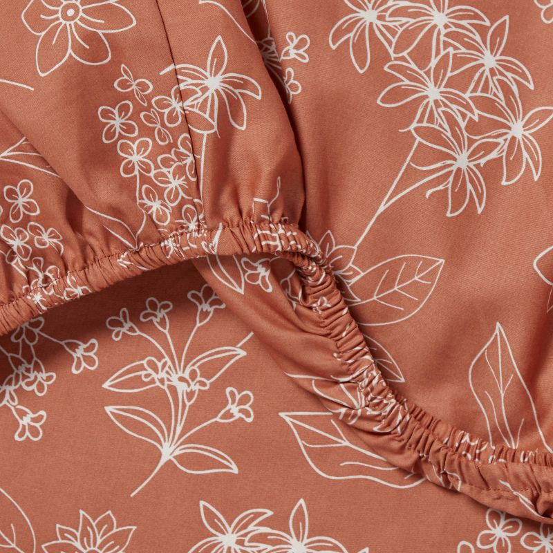 slide 3 of 4, King Easy Care Cotton Blend Sateen Sheet Set Rust Floral - Room Essentials™: 225 Thread Count, Botanical Pattern, King Size, 1 ct