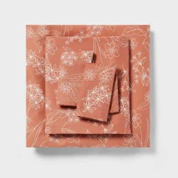 King Easy Care Cotton Blend Sateen Sheet Set Rust Floral - Room Essentials™: 225 Thread Count, Botanical Pattern, King Size