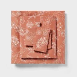 King Easy Care Cotton Blend Sateen Sheet Set Rust Floral - Room Essentials™: 225 Thread Count, Botanical Pattern, King Size
