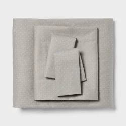 Full Easy Care Cotton Blend Sateen Sheet Set Gray Dot - Room Essentials™: 225 Thread Count, Includes 2 Pillowcases & Fitted Sheet