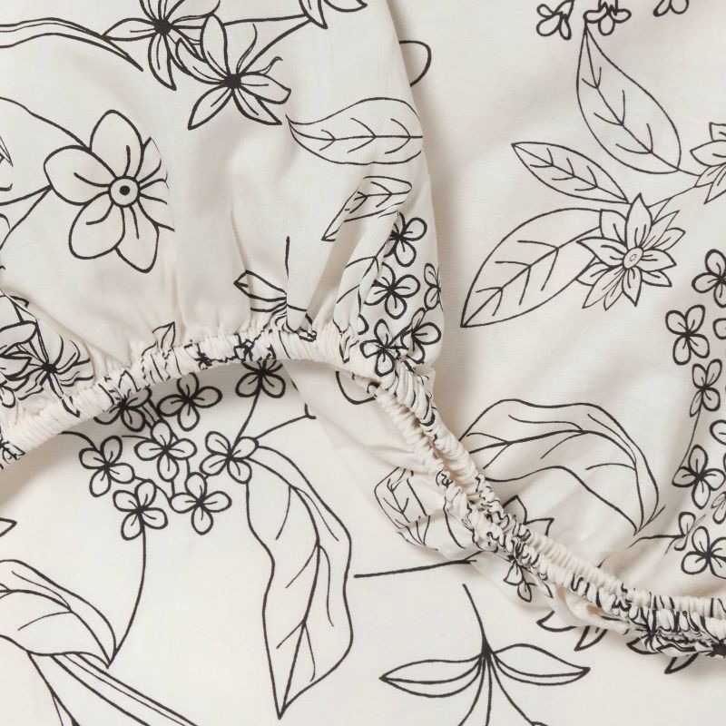 slide 4 of 4, Full Easy Care Cotton Blend Sateen Sheet Set Gray Floral - Room Essentials™: 225 Thread Count, Botanical Design, Teen & All Ages, 1 ct