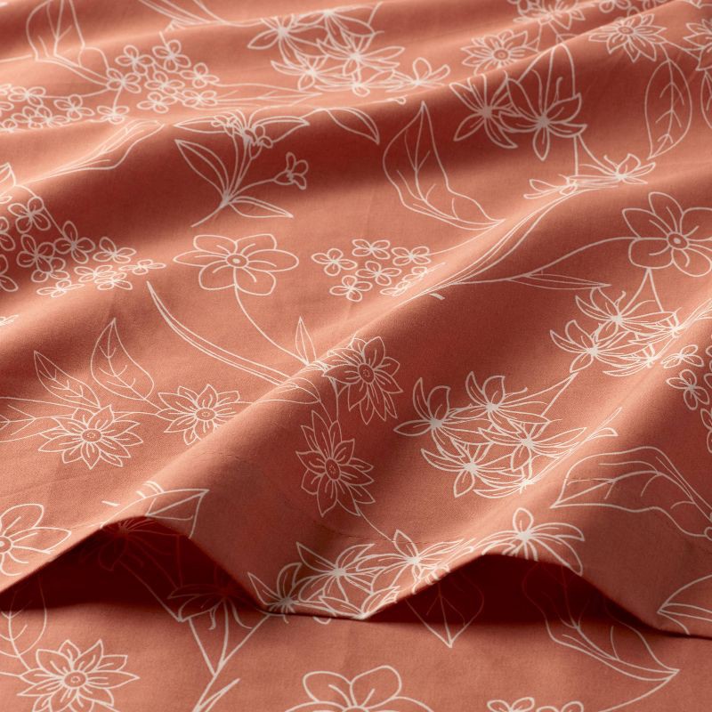 slide 4 of 4, Twin/Twin XL Easy Care Cotton Blend Sateen Sheet Set Rust Floral - Room Essentials™: Botanical Design, 225 Thread Count, OEKO-TEX Certified, 1 ct